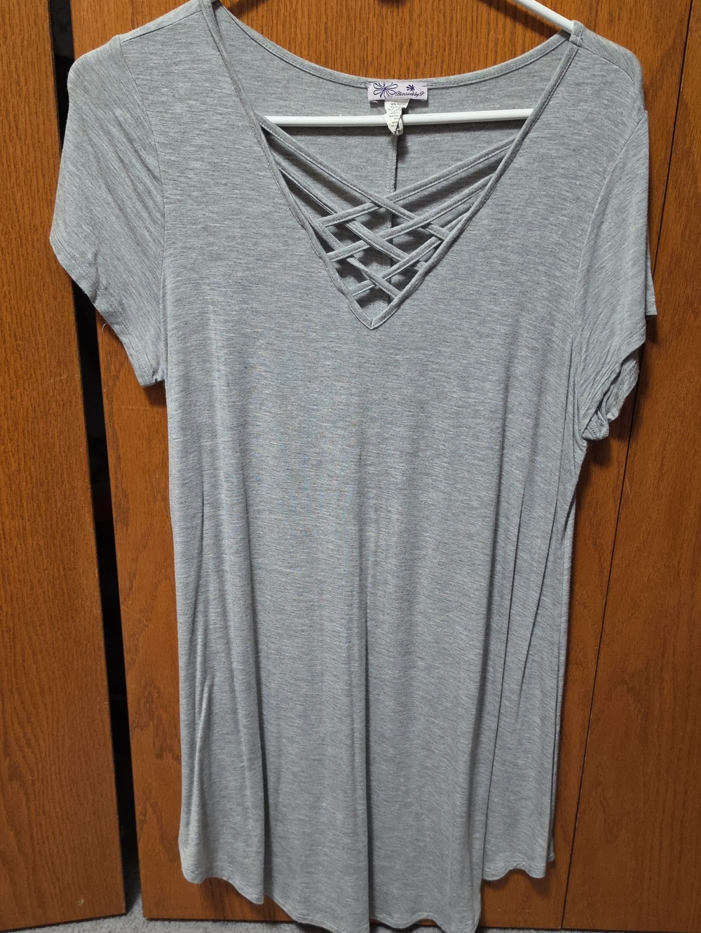 Women's Light Gray Crisscross V-Neck Top